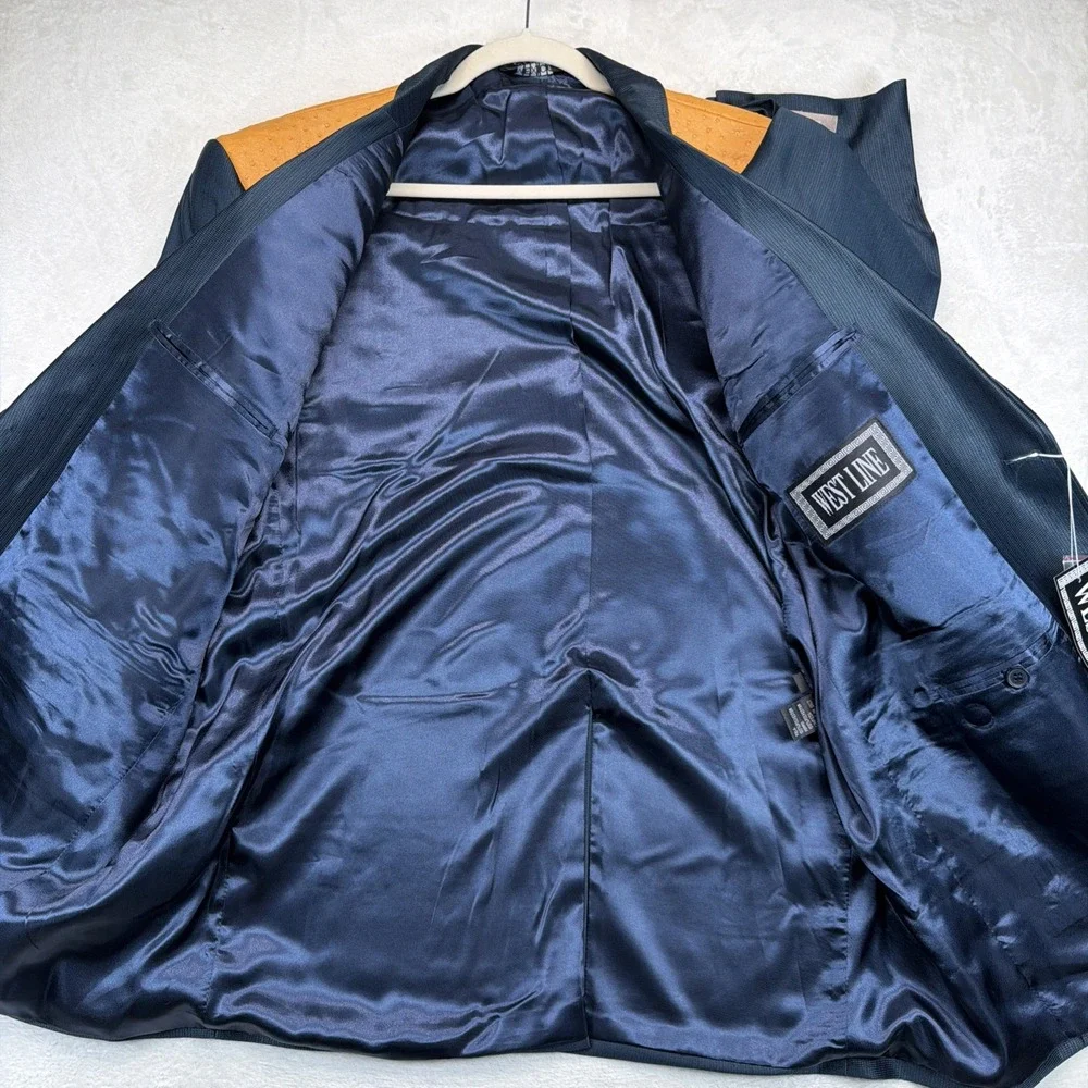 70s Vtg Westline Suit Mens 50/40 Blue Yellow Western Point Yoke Rockabilly